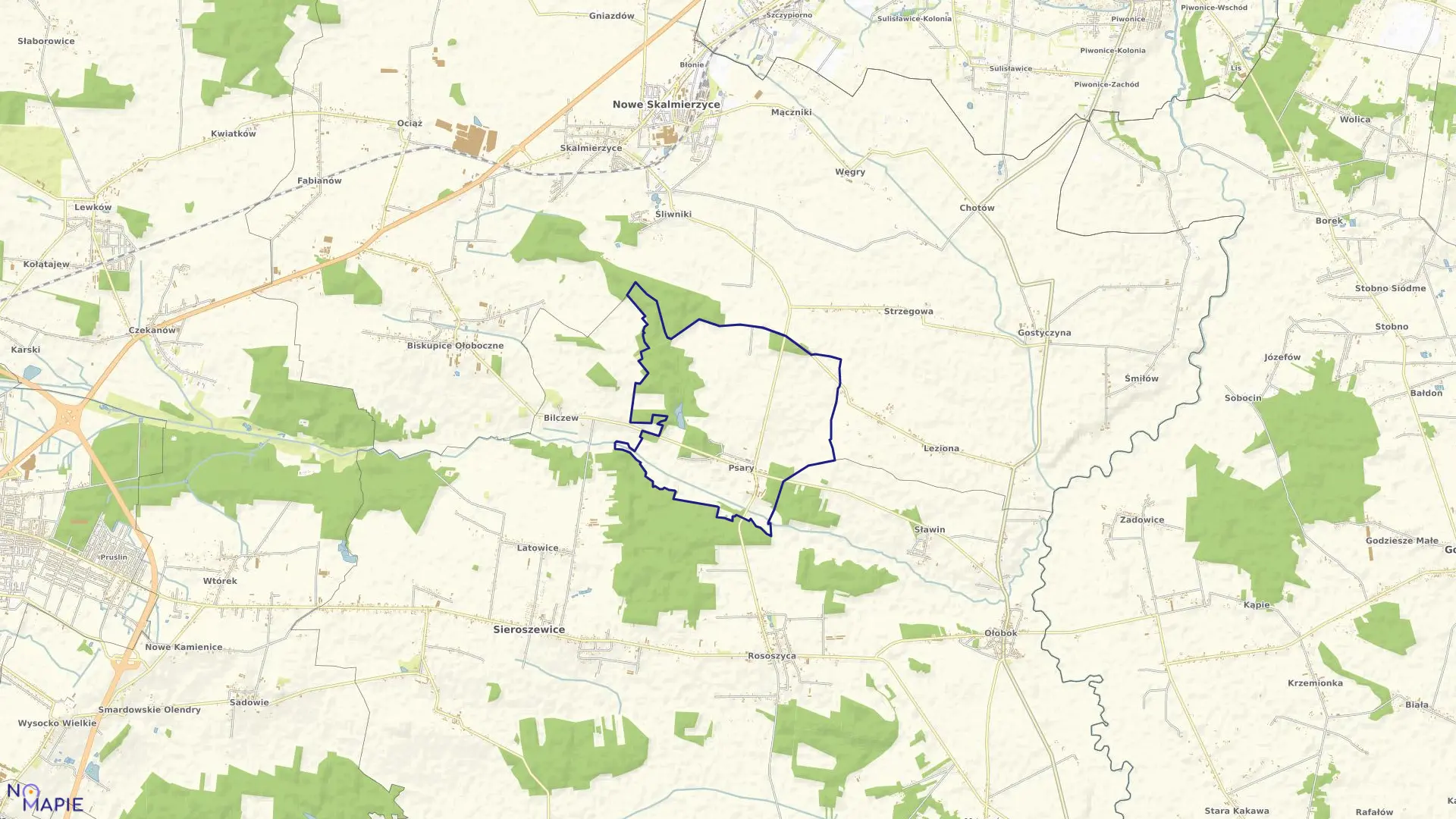 Mapa obrębu Psary w gminie Sieroszewice