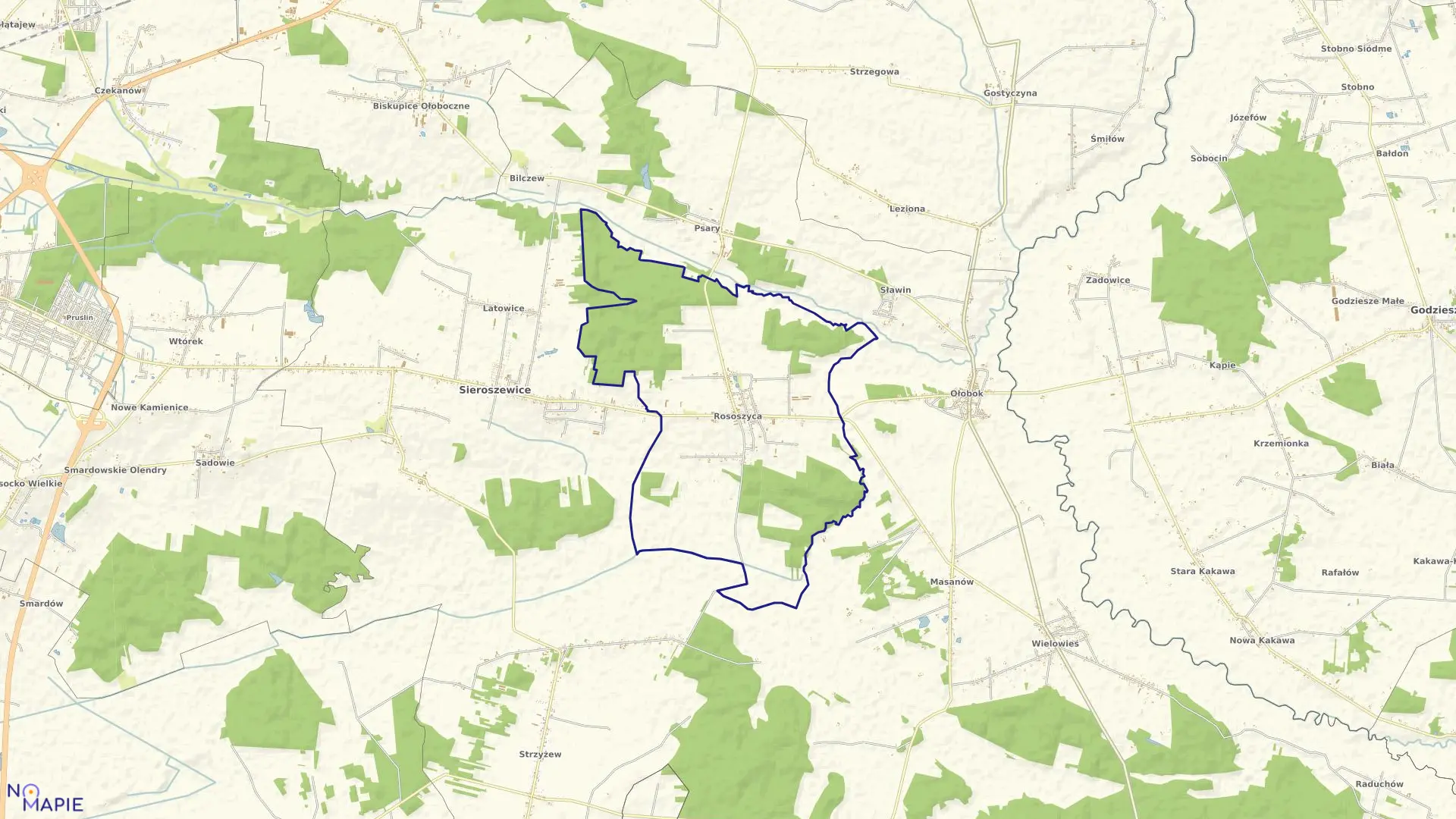 Mapa obrębu Rososzyca w gminie Sieroszewice