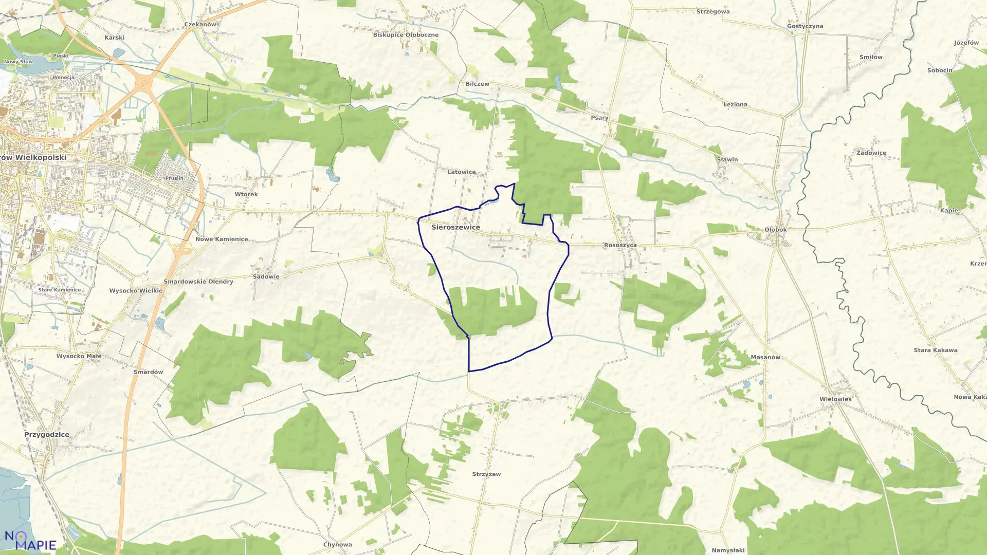 Mapa obrębu Sieroszewice w gminie Sieroszewice