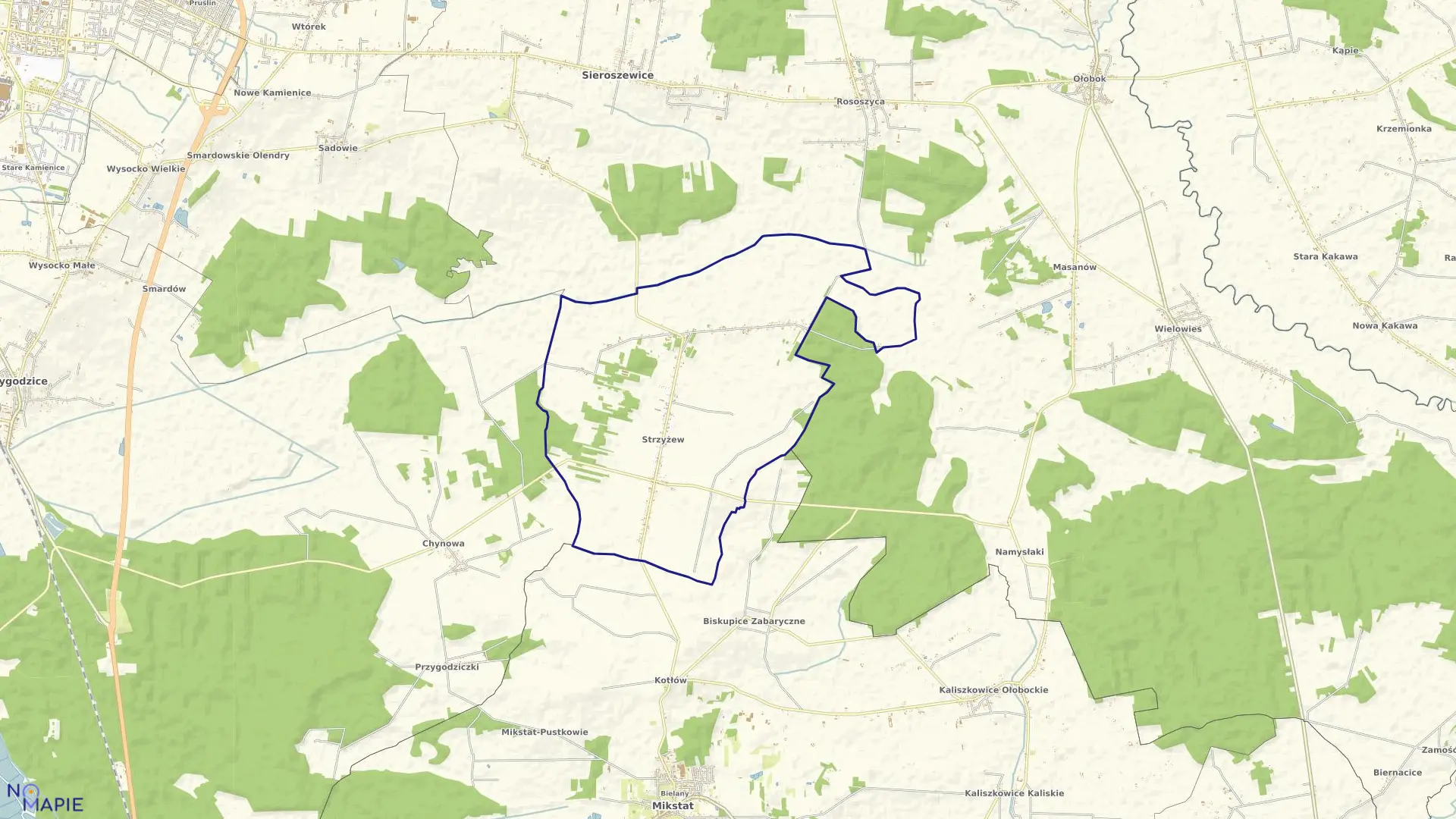 Mapa obrębu Strzyżew w gminie Sieroszewice