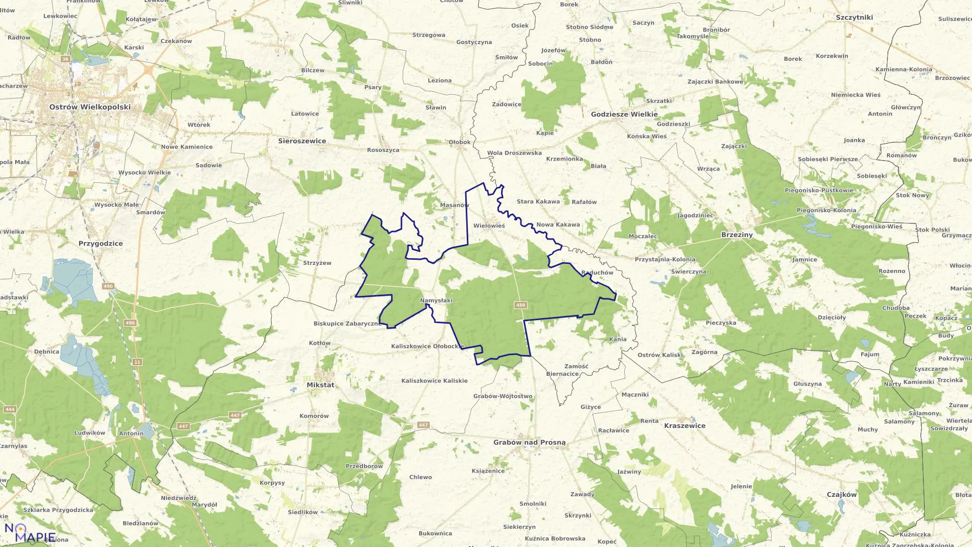 Mapa obrębu Wielowieś w gminie Sieroszewice