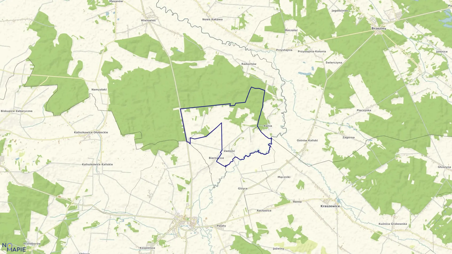 Mapa obrębu Zamość w gminie Sieroszewice